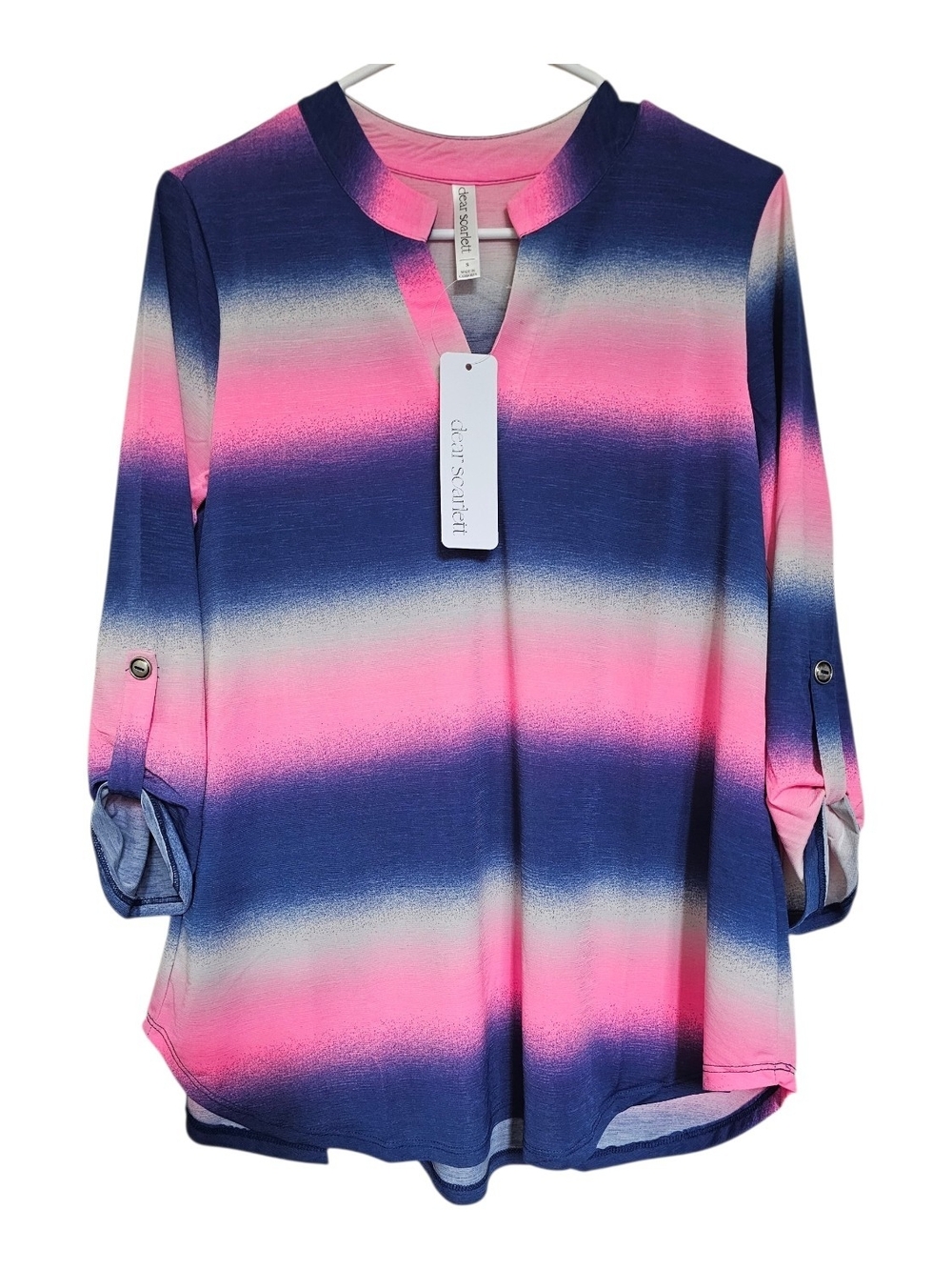 Dear Scarlett Ombre Stripe Tunic - Pink, Navy & White - Picture 2 of 5